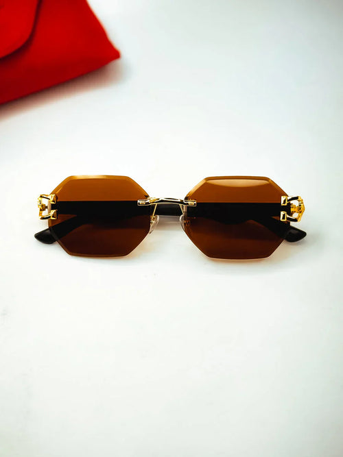 Aura Midnight Tycoon – Luxury Black Gold Rimless Sunglasses (Elite UV400 Edition)